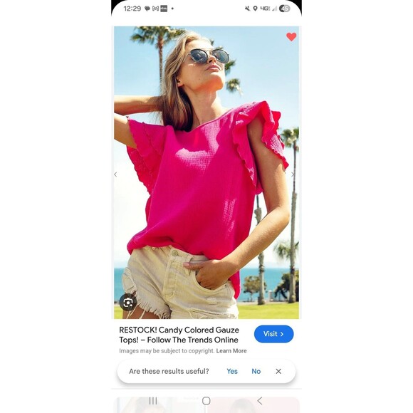 Dokotoo Fushia Rose Women's  Medium Short Ruffled Sleeve 100% Cotton Shirt New - Picture 10 of 10